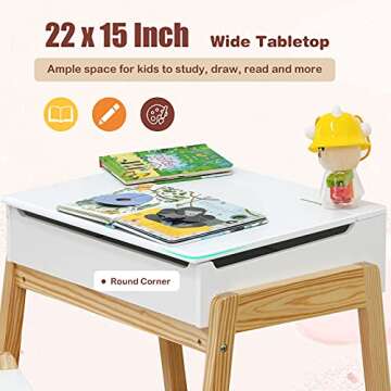 Costzon Kids Table and Chair Set, Wooden Lift-top Desk & Chair w/Storage Space, Safety Hinge, Gift for Toddler Drawing, Reading, Writing, Homeschooling, Children Activity Table & Chair (White)
