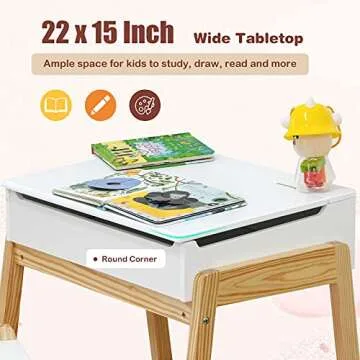 Costzon Kids Table and Chair Set, Wooden Lift-top Desk & Chair w/Storage Space, Safety Hinge, Gift for Toddler Drawing, Reading, Writing, Homeschooling, Children Activity Table & Chair (White)