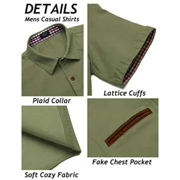 COOFANDY Mens Short Sleeve Denim Work Shirt Casual Fashion Dress Shirts, Army Green, Medium