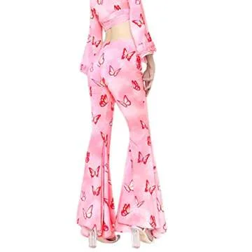 Women’s High Waist Rave Mesh Sheer Pants Flared Bell Bottom Pants for Rave Festival Dance Clubwear