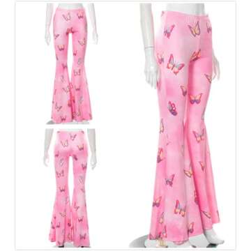 Women’s High Waist Rave Mesh Sheer Pants Flared Bell Bottom Pants for Rave Festival Dance Clubwear