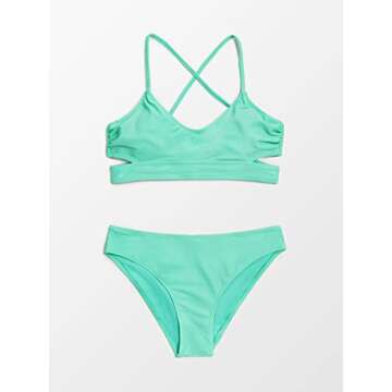 CUPSHE Women's Bikini Set Swimsuit Spaghetti Strap Scoop Neck Crisscross Tie Back, XL Aqua