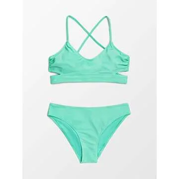 CUPSHE Women's Bikini Set Swimsuit Spaghetti Strap Scoop Neck Crisscross Tie Back, XL Aqua