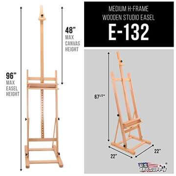 U.S. Art Supply Medium Wooden H-Frame Studio Easel with Artist Storage Tray - Mast Adjustable to 96"...