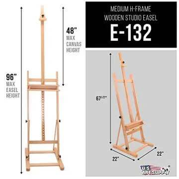 U.S. Art Supply Medium Wooden H-Frame Studio Easel with Artist Storage Tray - Mast Adjustable to 96"...