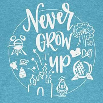Never Grow Up Shirt | Unisex Sizing | Cute Matching Vacation T-Shirt for Disney (Small, Heather Aqua)