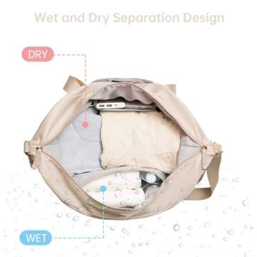 ETRONIK Gym Bag for Women, Travel Duffel Bag with USB Charging Port, Weekender Overnight Bag with Wet Pocket and Shoes Compartment for Women, Travel, Gym, Yoga (Khaki)