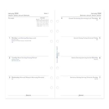 Filofax Saffiano Organizer, Personal Size, Black - Cross-Grain, Leather-Look, Six Rings, Week-to-View Calendar Diary, Multilingual, 2024 (C022470-24)