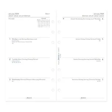 Filofax Saffiano Organizer, Personal Size, Black - Cross-Grain, Leather-Look, Six Rings, Week-to-View Calendar Diary, Multilingual, 2024 (C022470-24)