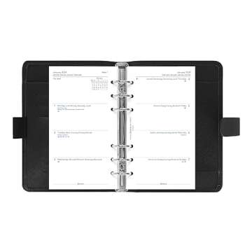 Filofax Saffiano Organizer, Personal Size, Black - Cross-Grain, Leather-Look, Six Rings, Week-to-View Calendar Diary, Multilingual, 2024 (C022470-24)