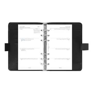 Filofax Saffiano Organizer, Personal Size, Black - Cross-Grain, Leather-Look, Six Rings, Week-to-View Calendar Diary, Multilingual, 2024 (C022470-24)