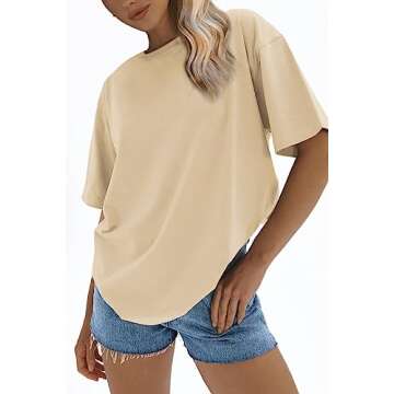 ATHMILE Womens Oversized T Shirts Loose Fit Crewneck Short Sleeve Tops Summer Casual Blouse 2025 Y2K Basic Tee LightYellow
