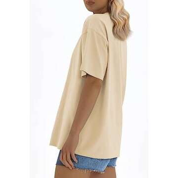 ATHMILE Womens Oversized T Shirts Loose Fit Crewneck Short Sleeve Tops Summer Casual Blouse 2025 Y2K Basic Tee LightYellow