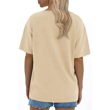ATHMILE Womens Oversized T Shirts Loose Fit Crewneck Short Sleeve Tops Summer Casual Blouse 2025 Y2K Basic Tee LightYellow