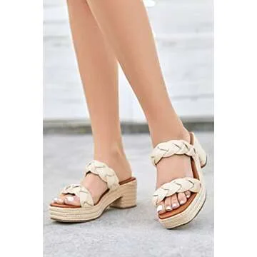 FISACE Womens Summer Espadrilles Platform Wedge Sandals Braided Open Toe Slip On Slide Sandals