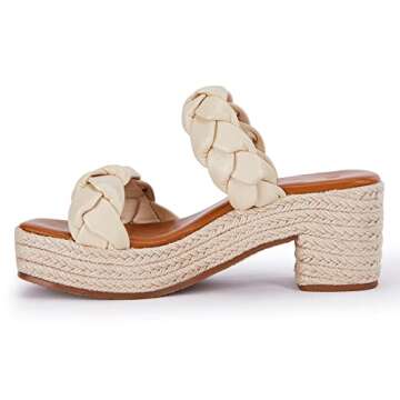 FISACE Womens Summer Espadrilles Platform Wedge Sandals Braided Open Toe Slip On Slide Sandals