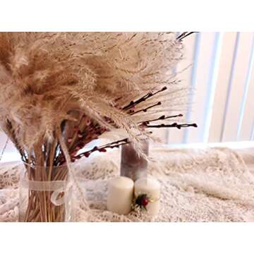 100 pcs Fluffy Dried Pampas Grass Reeds Flower, 17" Tall Non-toxic Natural Plants for Boho Wedding Bouquet Arrangements, Rustic Floral Home Decoration, Vase Filler for Living Room Decor, Christmas