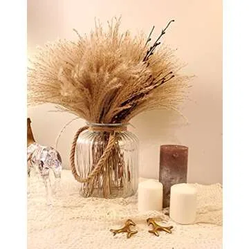 100 pcs Fluffy Dried Pampas Grass Reeds Flower, 17" Tall Non-toxic Natural Plants for Boho Wedding Bouquet Arrangements, Rustic Floral Home Decoration, Vase Filler for Living Room Decor, Christmas