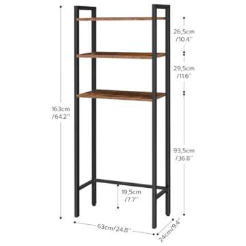 HOOBRO Over The Toilet Storage, 3-Tier Over Toilet Bathroom Organizer, Over The Toilet Shelf, Space Saver Bathroom Over Toilet Storage, Easy to Assemble, Rustic Brown BF41TS01