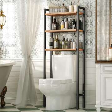 HOOBRO Over The Toilet Storage, 3-Tier Over Toilet Bathroom Organizer, Over The Toilet Shelf, Space Saver Bathroom Over Toilet Storage, Easy to Assemble, Rustic Brown BF41TS01