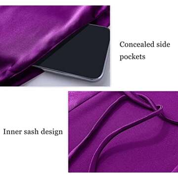 PRODESIGN Satin Kimono Robe Long Silky Bath Robe with Ostrich Feather Trim Sleepwear Wedding Bridesmaid Robe