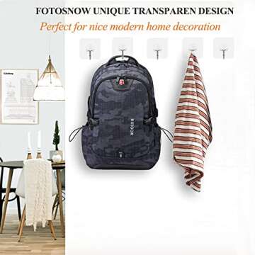 Fotosnow Adhesive Hooks Heavy Duty Wall Hooks 15lbs(Max) Reusable Seamless Transparent Shower Hooks Stick on Hooks for Hanging Bathroom Kitchen Outdoors -10 Pack