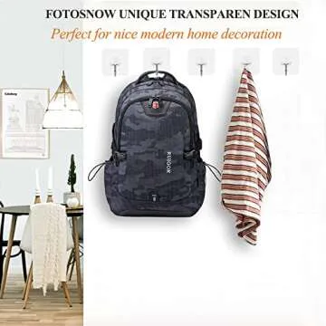 Fotosnow Adhesive Hooks Heavy Duty Wall Hooks 15lbs(Max) Reusable Seamless Transparent Shower Hooks Stick on Hooks for Hanging Bathroom Kitchen Outdoors -10 Pack