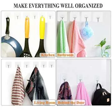 Fotosnow Adhesive Hooks Heavy Duty Wall Hooks 15lbs(Max) Reusable Seamless Transparent Shower Hooks Stick on Hooks for Hanging Bathroom Kitchen Outdoors -10 Pack