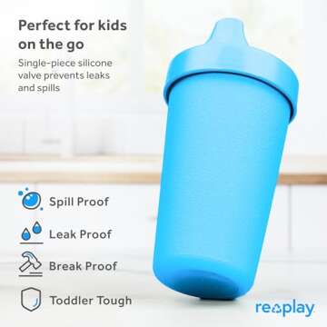 Re-Play Made in USA 10 Oz. Sippy Cups for Toddlers, Pack of 4 - Reusable Spill Proof Cups for Kids, ...