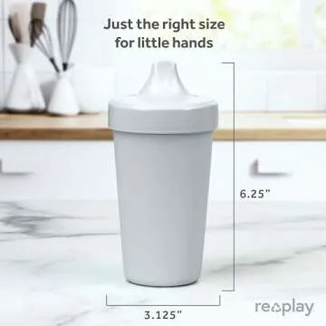 Re-Play Made in USA 10 Oz. Sippy Cups for Toddlers, Pack of 4 - Reusable Spill Proof Cups for Kids, Dishwasher/Microwave Safe - Hard Spout Sippy Cups for Toddlers 3.13" x 6.25", Modern Blue