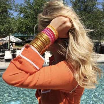 ATIMIGO Jelly Bangle Bracelets Set Lightweight Cute Gold Glitter Filled Stack Silicone Party Bracelets for Women