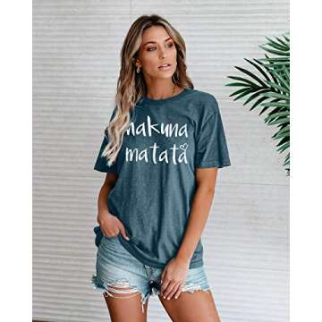 Hakuna Matata T Shirt Women Funny Animal Graphic Shirts Casual Magic Kingdom Short Sleeve Summer Hakuna Vacation Tee Tops Green