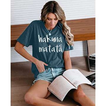 Hakuna Matata T Shirt Women Funny Animal Graphic Shirts Casual Magic Kingdom Short Sleeve Summer Hakuna Vacation Tee Tops Green