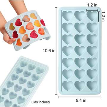 2 Pack Heart Shpaed Ice Cube Trays with Lids, Heart ice Molds, 42 Holes Silicone Heart Ice Cube Mold...