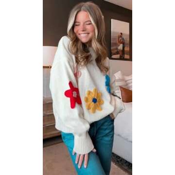 Aedceal Floral Sweater for Women | Cozy Knit Pullover