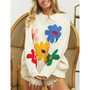 Aedceal Floral Sweater for Women | Cozy Knit Pullover