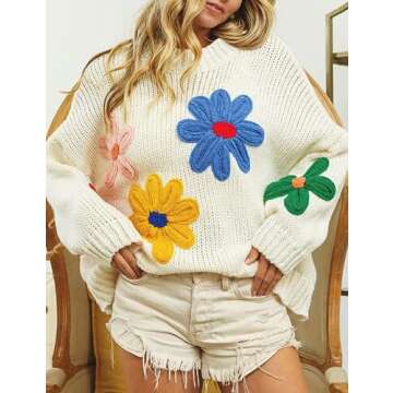 Aedceal Floral Sweater for Women | Cozy Knit Pullover