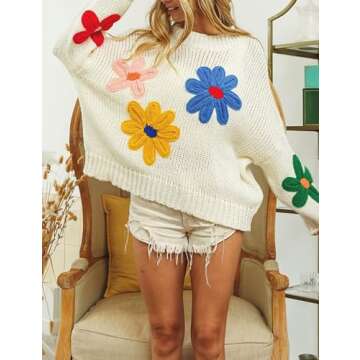 Aedceal Floral Sweater for Women | Cozy Knit Pullover