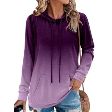 onlypuff Purple Hoodies for Women Tie Dye Ombre Tunic Sweatshirt Kangaroo Pockets XL