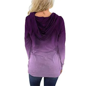 onlypuff Purple Hoodies for Women Tie Dye Ombre Tunic Sweatshirt Kangaroo Pockets XL