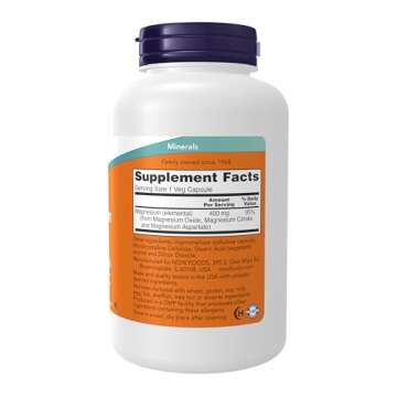 NOW Foods Supplements, Magnesium 400 mg, Enzyme Function*, Nervous System Support*, 180 Veg Capsules