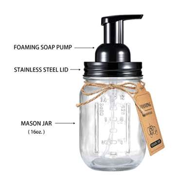 Amolliar Mason Jar Foaming Soap Dispenser Set - Rustic Charm