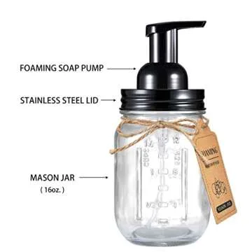 Amolliar Mason Jar Foaming Soap Dispenser Set - Rustic Charm