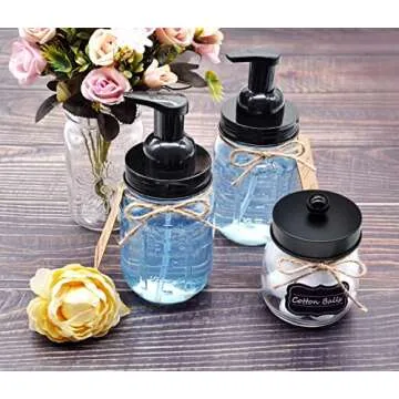 Amolliar Mason Jar Foaming Soap Dispenser Set - Rustic Charm