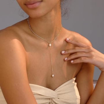 Trendy Long Gold Plated Pearl Necklace for Women