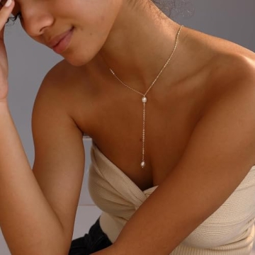 Trendy Long Gold Plated Pearl Necklace for Women