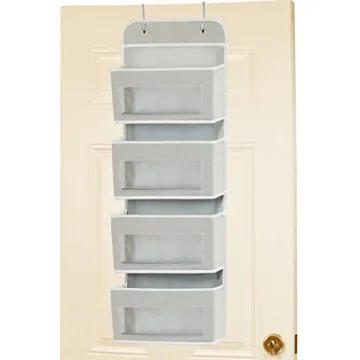 Simple Houseware Over Door/Wall Mount 4 Clear Window Pocket Organizer, Gray
