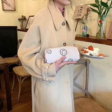 Smile Pencil Pen Case Office Large Storage High Capacity Bag Pouch Holder Box Organizer Makeup Pouch Bag Cosmetic Bag (Beige)