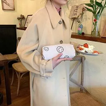 Smile Pencil Pen Case Office Large Storage High Capacity Bag Pouch Holder Box Organizer Makeup Pouch Bag Cosmetic Bag (Beige)