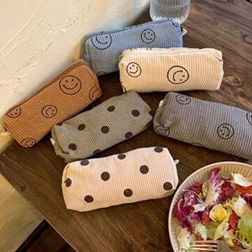 Smile Pencil Pen Case Office Large Storage High Capacity Bag Pouch Holder Box Organizer Makeup Pouch Bag Cosmetic Bag (Beige)